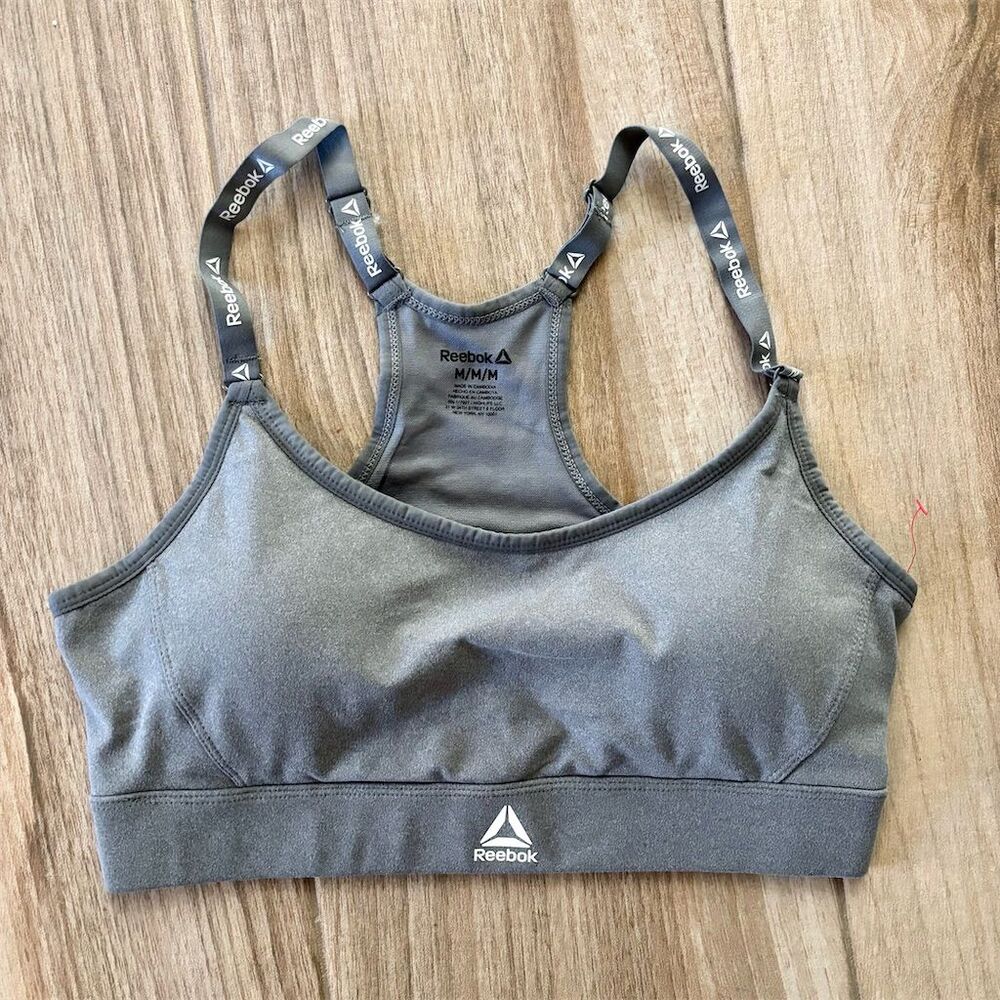 Reebok Women's Medium Impact Sports Bra Gray M Racerback Activewear